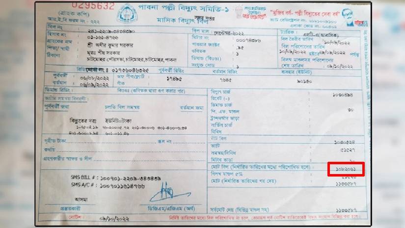 পাবনায় জনশূন্য বাড়ির আগস্টের বিদ্যুৎ বিল পৌণে ১১ লাখ টাকা