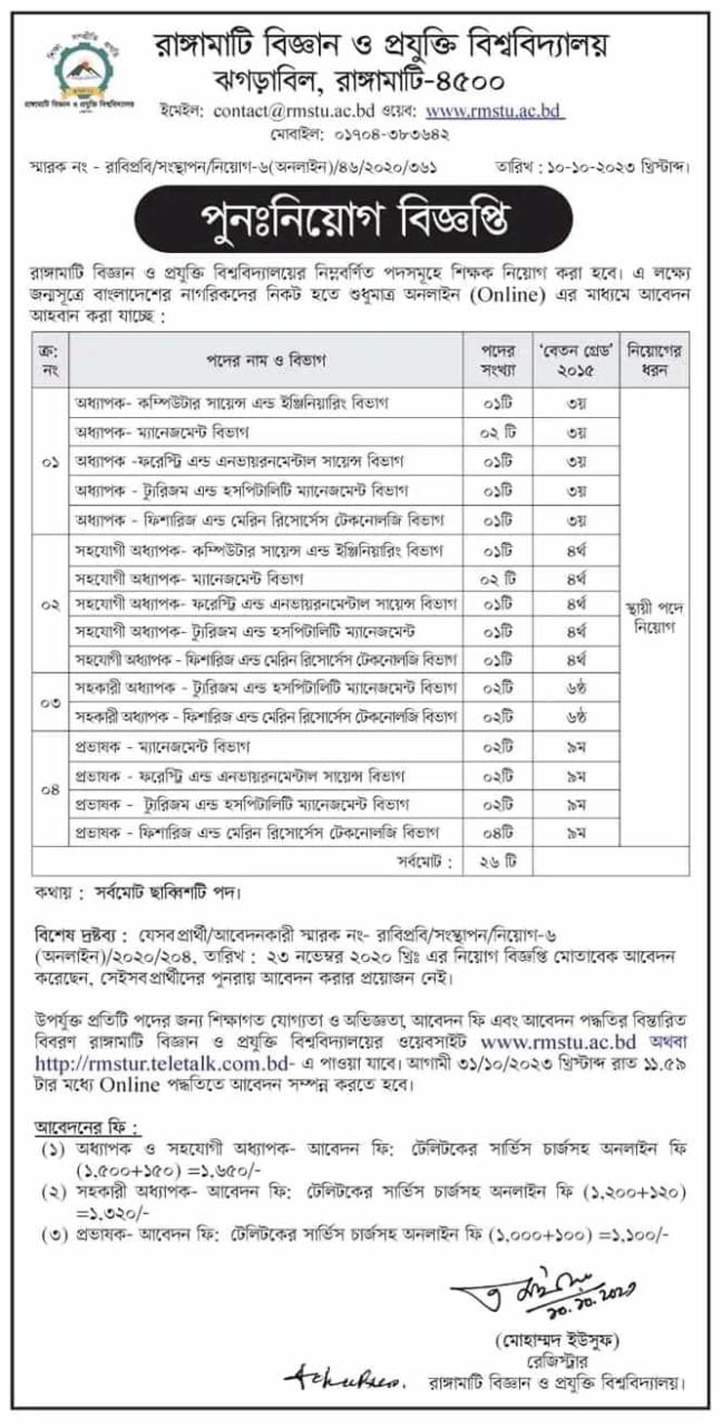 রাবিপ্রবি নিয়োগ বিজ্ঞপ্তি